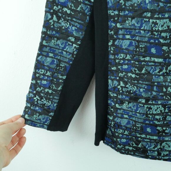 Ming Wang XS Jacket Career Blazer Artsy Blue Print Mixed Media Open Elegant - Picture 3 of 8